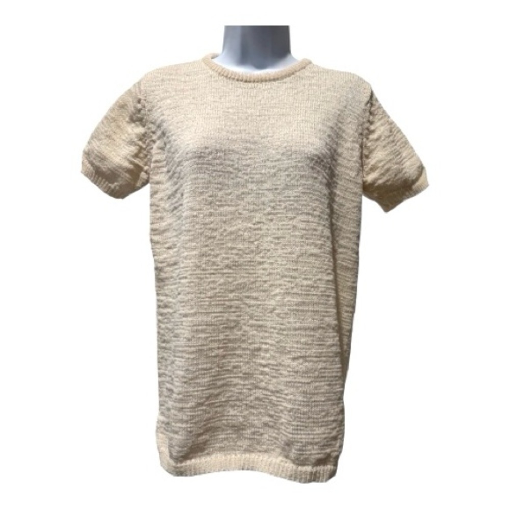 Karen Kane Cream Nubby Knit Short Sleeve Sweater Textured Pullover Size M